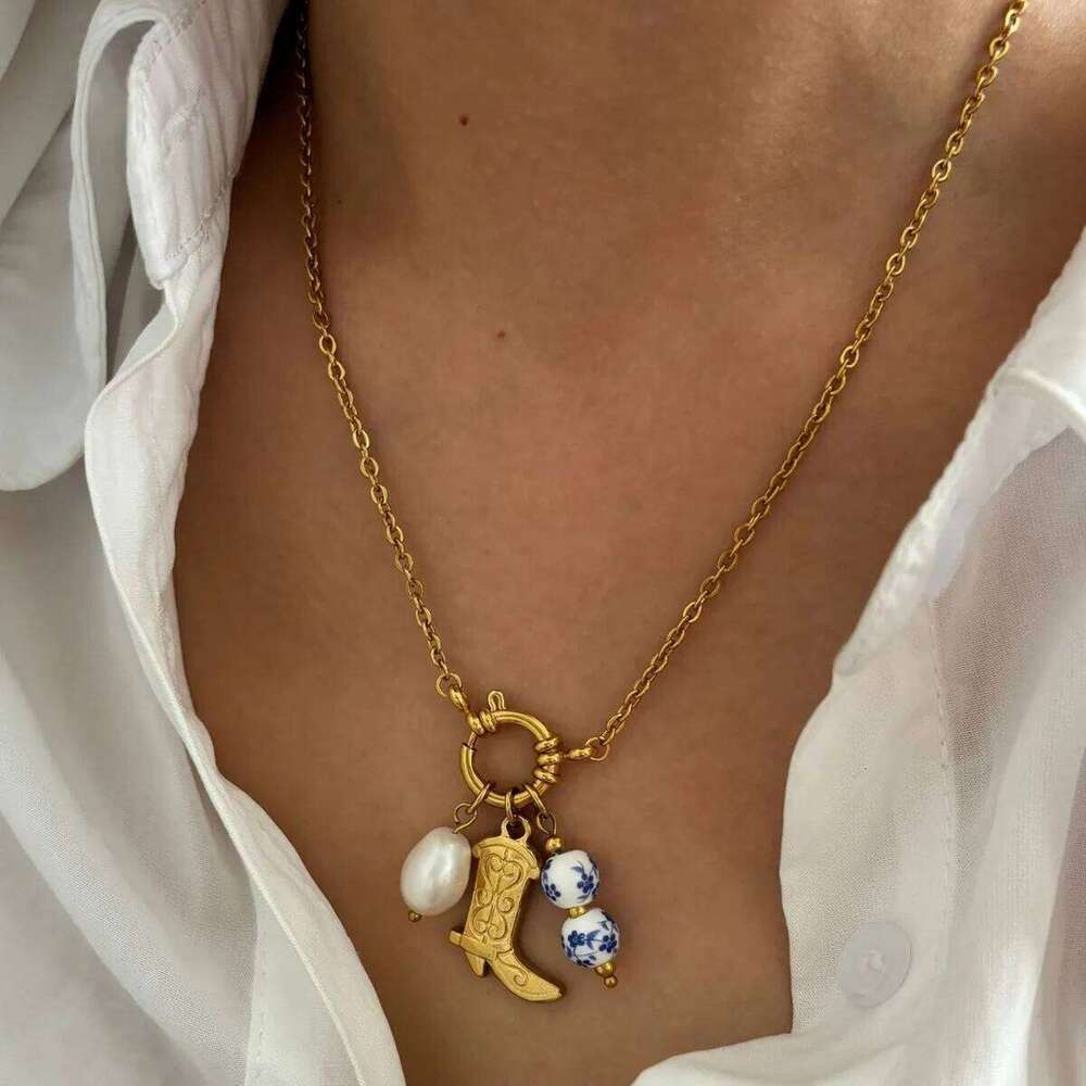 ZAKOL Korean Trendy Stainless Steel Stacked Choker Necklace Set Gold Color Dot Freshwater Pearl Circular Neck Party Jewelry