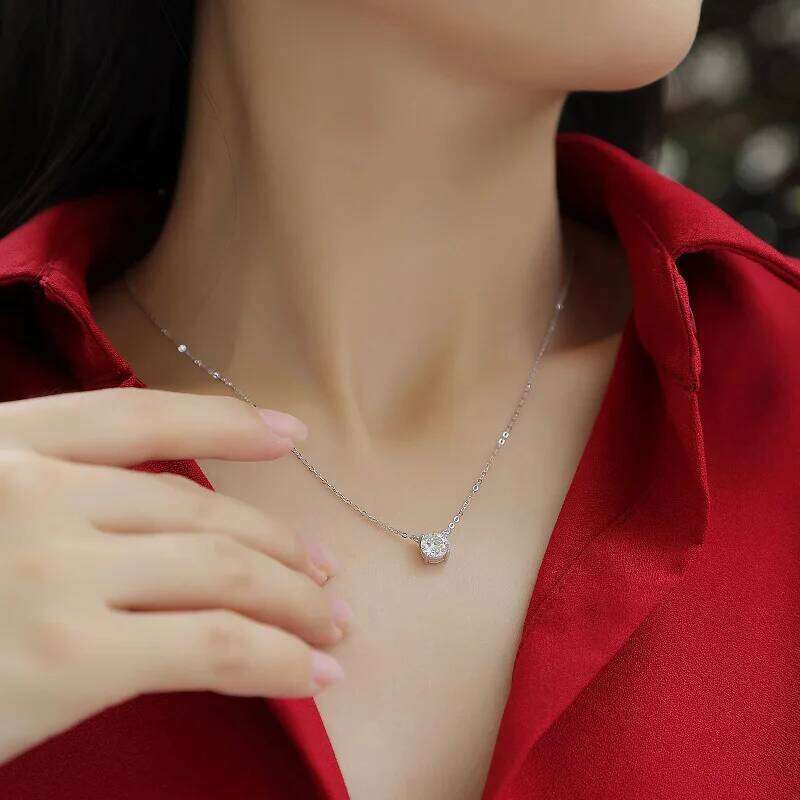 Moissanite Dia 6.5/8mm 1-2CT Woman Pendant Sier For Women Chains Party Bridal Fine Jewelry 925sterling Silver Necklace 9eb
