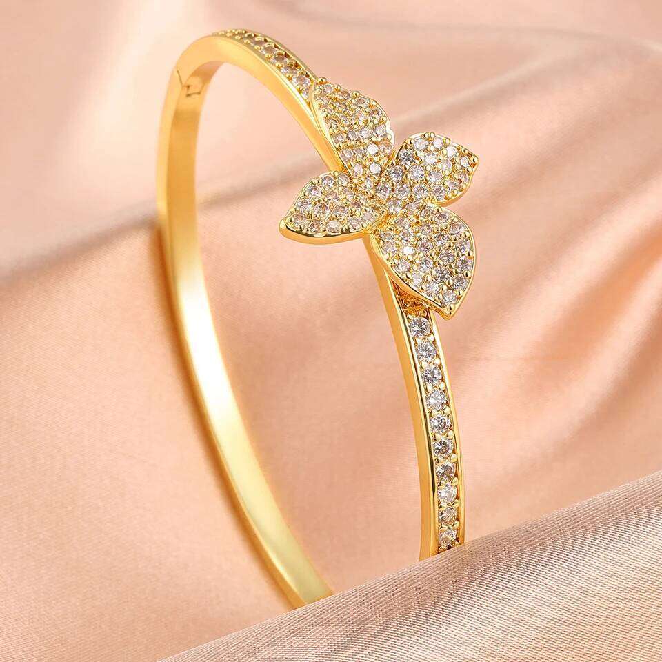 ZAKOL Luxury Micro Paved Full AAA Zirconia Leaf Bracelet Bangle for Women Bridal Hand Female Wedding Jewelry
