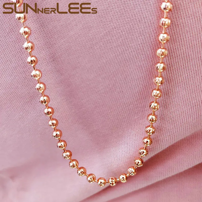 SUNNERLEES Fashion Jewelry White Rose Gold Plated Necklace 4mm 5mm Cutting Beads Link Chain Men Women Gift C79 N 251223