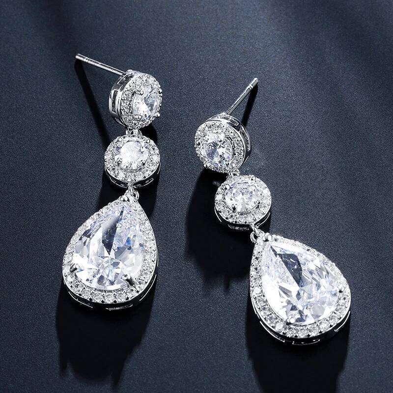 ZAKOL Luxury Zircon Long Dangle Earrings Round Water Drop AAA CZ Bridal Wedding Jewelry for Women