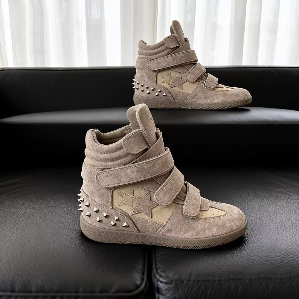 2025 Designer Fashion New Invisible Height Increasing Leather Women's Thick Bottom High Top Casual Shoes