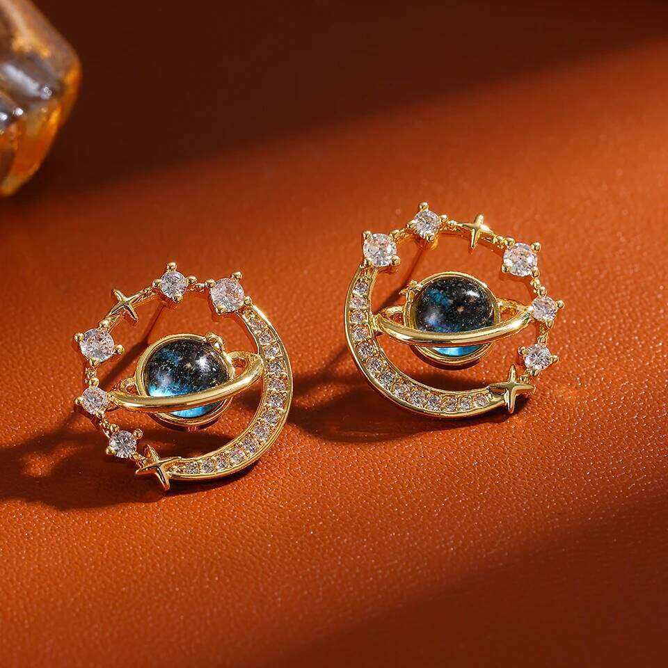 ZAKOL New Universe Planet Shiny Zircon Stud Earrings for Women Korean Fashion Aesthetic Jewelry Ear Accessories