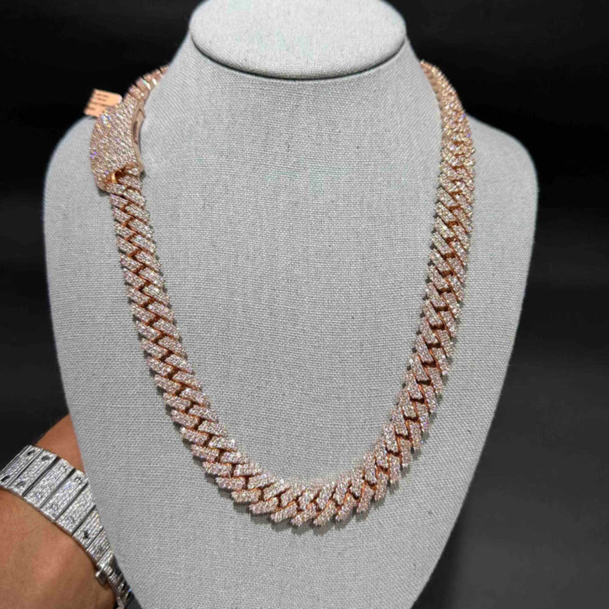 High Quality 14mm Miami Cuban Chain Iced Chain Ready Ship Sterling Silver Rose Gold VVS Lab Grown Diamond Cuban Link