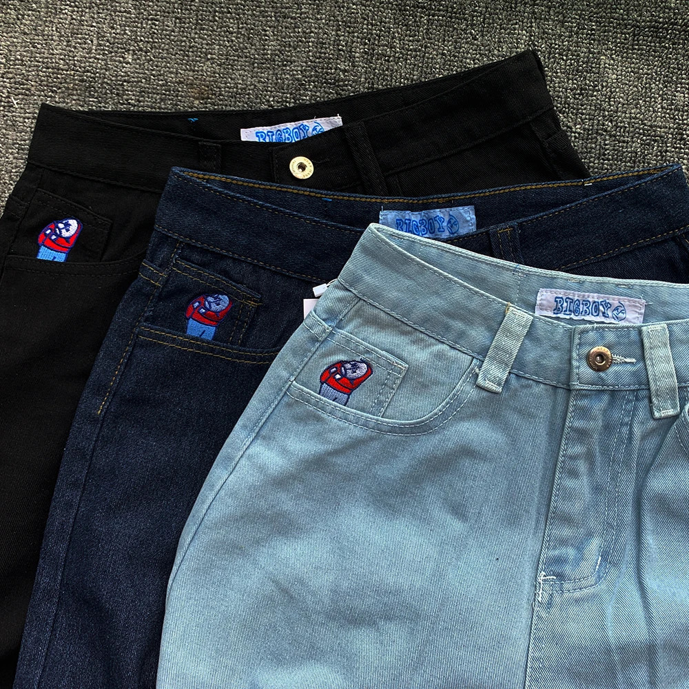 Y2K Embroidery Baggy Boy Jeans Women Streetwear Gothic Cartoon Blue Straight Jeans Retro Punk Rock High Waist Denim Trousers 251217