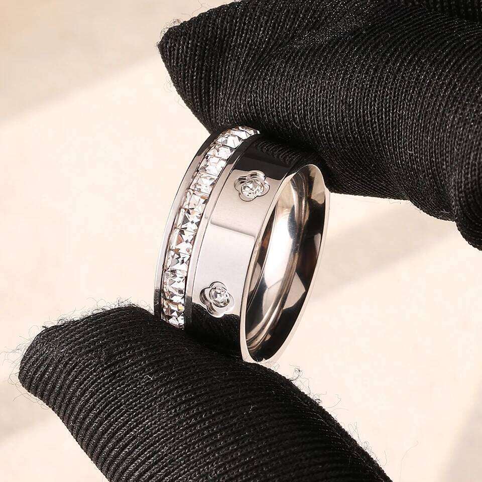 ZAKOL 316L Stainless Steel Multi Layered Finger Rings Shiny CZ Zircon Inlaid Stackable Ring Set Fashion Jewelry Gift for Women