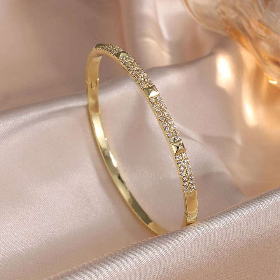 ZAKOL Shiny Full Zircon Bracelet Bangle For Women Minimalist Fashion Geometric CZ Birthday Jewelry Gifts
