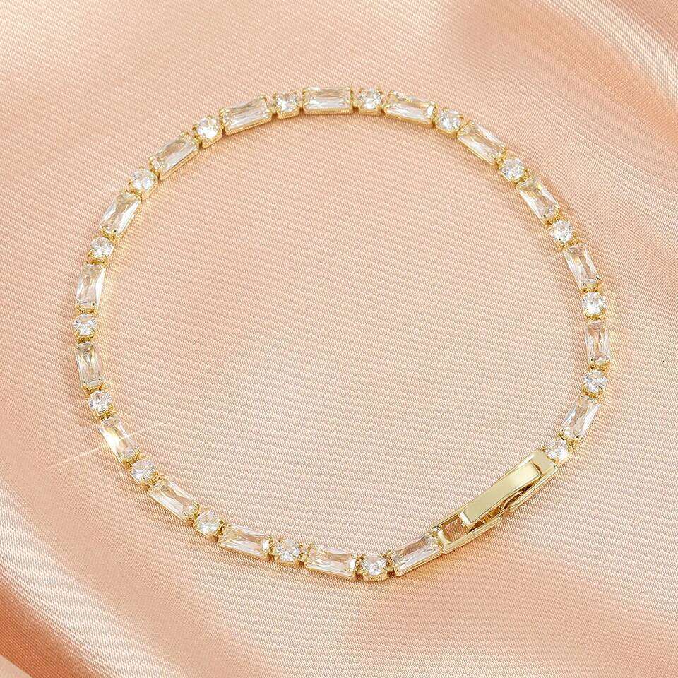 ZAKOL Luxury Rectangular CZ Tennis Bracelet Bangle for Women Shiny Clear Crystal Zircon Wedding Party Jewelry