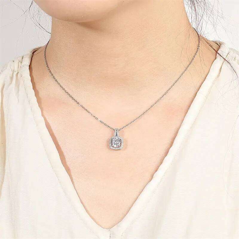 ZAKOL Simple Geometric Crystal White Zircon Pendant Necklace For Women Silver-Color Wedding Party Jewelry Gift With Box