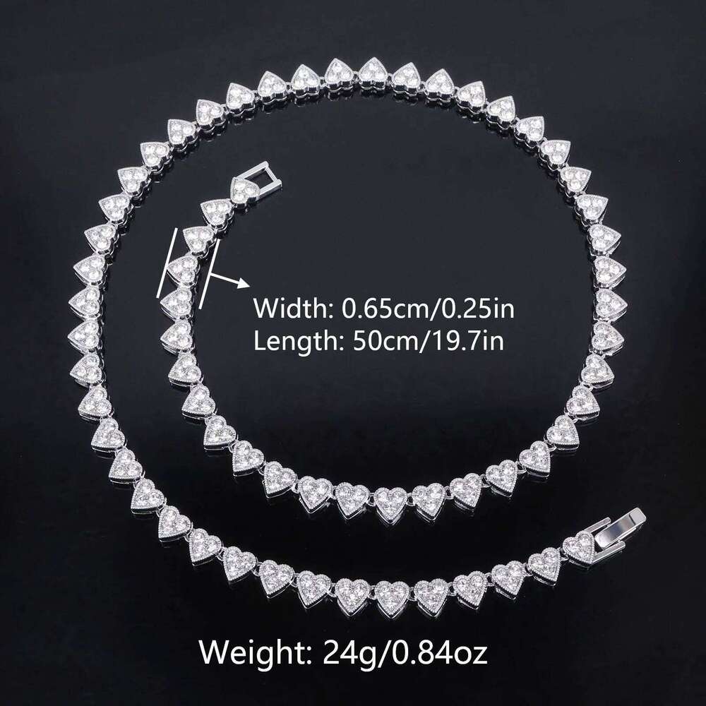 ZAKOL Hip Hop Full Heart Rhinestone Cuban Chain Bracelet Necklace Set Shiny Clear Pink Stone Party Music Festival Jewelry