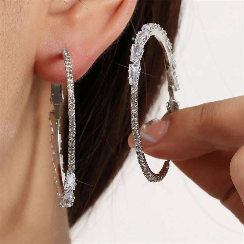 ZAKOL Fashion Exquisite Geometric Cz Zirconia Crystal Hoop Earrings Sliver Color Big Circle Earring Party Jewelry for Women