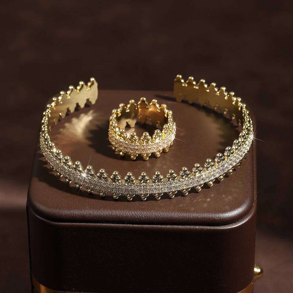 ZAKOL Luxury Shiny Full Marquise Zirconia Open Bangle Rings for Women 18K Gold Color Bracelet Wedding Jewelry Accessories