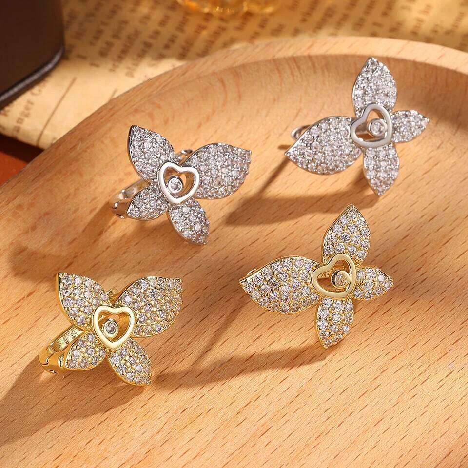 ZAKOL Unique Design Leaf Flower CZ Stud Earring Micro Pave Sparking Cubic zirconia Elegant Wedding Earrings Party Jewelry
