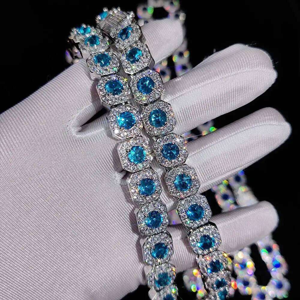 12mm Hip Hop Jewelry Pink/Treasure Blue/Sea Blue Girl Cluster Tennis Chain Cubic Zirconia Bling Diamond CZ Necklace For Women 47c