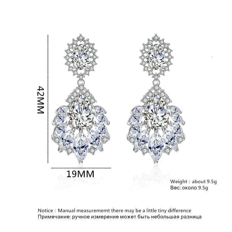 Fashion AAA Cubic Zirconia Chandelier Dangle Drop Earrings White Gold Color Crystal CZ Wedding Party Jewelry for Women