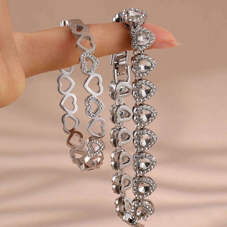 ZAKOL Fashion Trendy Heart Bangle Set for Women Luxury Zircon Crystal Stainless Steel Bracelet Christmas Holiday Gift