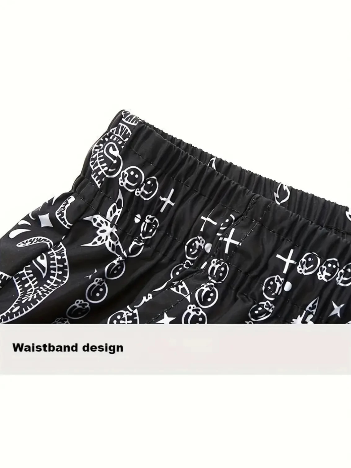 Mens Bandana Print Shorts Summer Loose Casual Elastic Waist Black Fashion Hip Hop Beach Shorts 251223