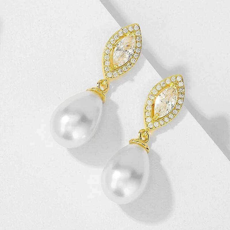 ZAKOL Elegant Geometric Zircon Imitation Pearl Drop Earring for Women Shiny Crystal Bridal Promise Engagement Wedding Jewelry