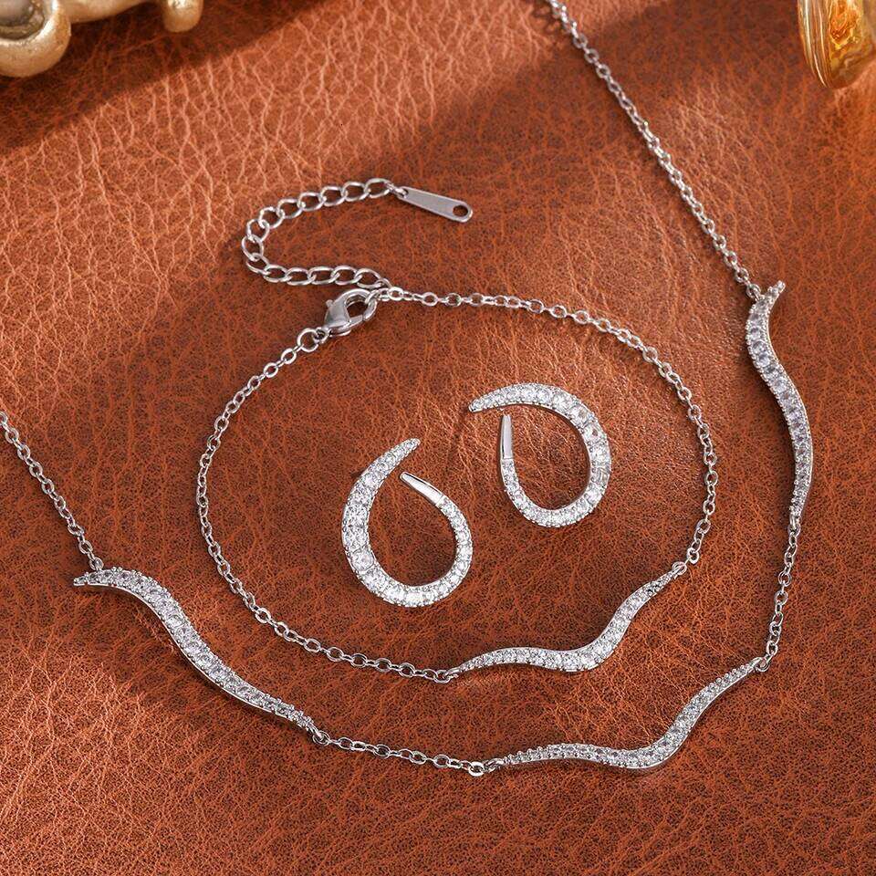 ZAKOL 3Pcs/Set Simple Fashion Shining Zircon Wedding Engagement Set Original Design Sliver Color Party Jewelry