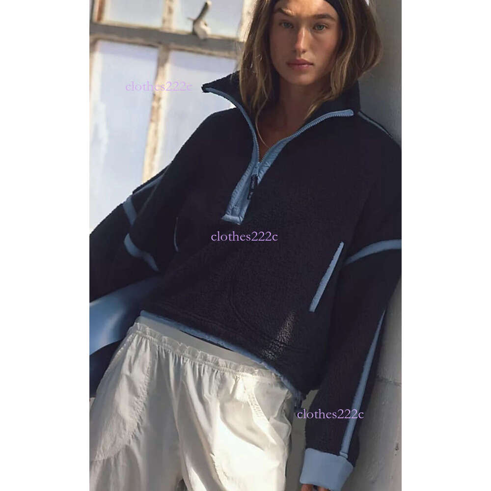 Autumn Winter Casual Sports Women's Clothing Color-Block Long Sleeve Stand Collar Fleece Half-Zip Pullover Sweatshirt Luanyun