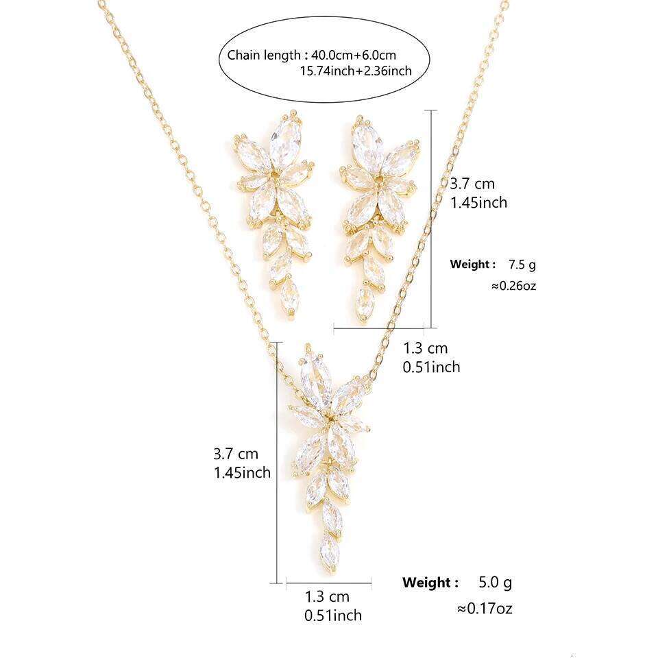 ZAKOL Brand Classic AAA Zircon Leaf Tassel Earring Necklace Sets With Box Exquisite Anniversary Birthday Wedding Jewelry Gift