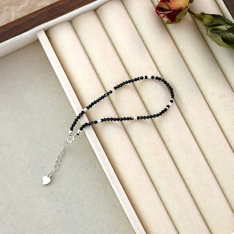 ASHIQI Black Spinel Woven Bracelet 925 Sterling Silver Jewelry for Womens 251223