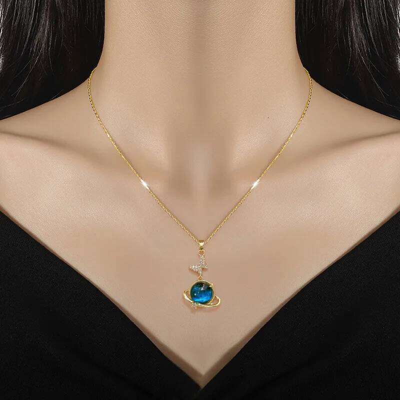 Y2K Starry Sky Planet Light Luxurious Temperament Gorgeous Necklace Star and Moon Versatile Stainless Steel Clavicle Chain