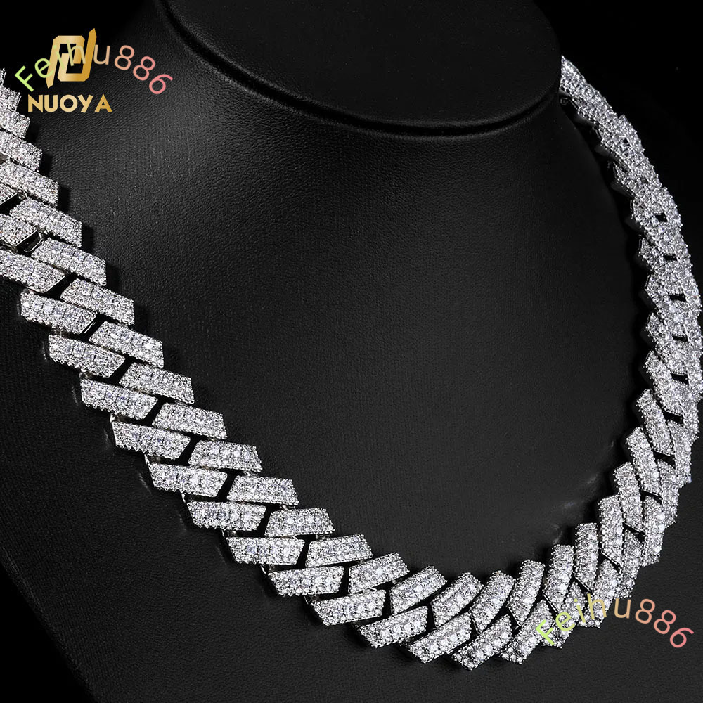 20MM Heavy Duty Miami Cuban Link Chain Necklace Silver Plated Iced Out D color vvs moissanite Stones Luxury Hip Hop Jewelry