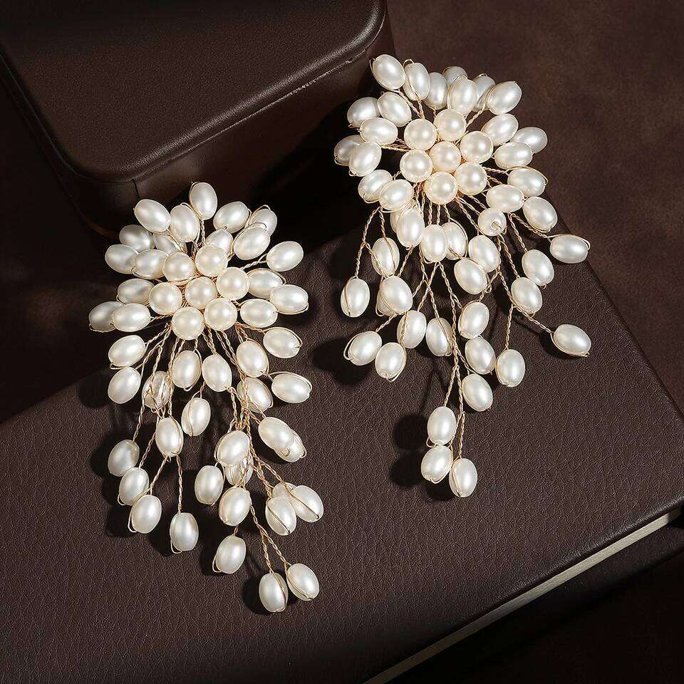ZAKOL Elegant Imitation Pearls Flower Earrings Luxury Handmade Beading Earring Bridal Wedding Party Jewelry