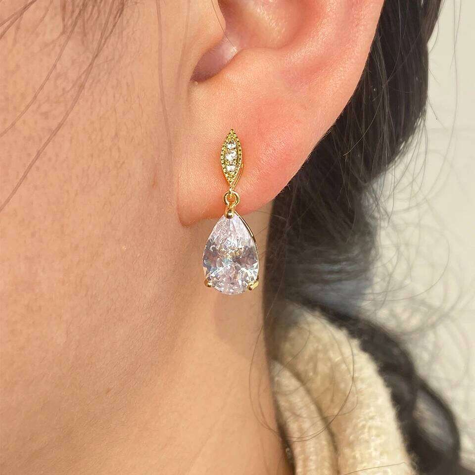 ZAKOL Classic AAA Cubic Zirconia Water Drop Dangle Earrings Shiny Clear Crystal Bridal Wedding Jewelry Wholesale