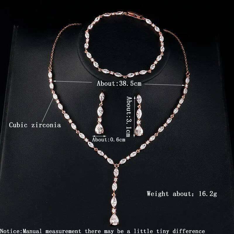 ZAKOL Luxury Water Drop Zirconia Wedding Gorgeous Shiny CZ Necklace/Bracelet/Earrings Jewelry Sets for Bridal