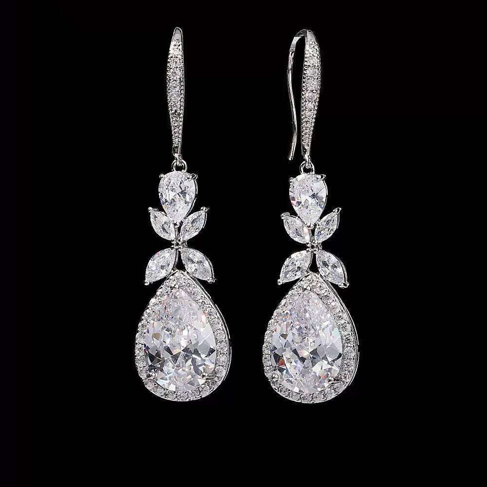ZAKOL Elegant Shiny AAA Cubic Zirconia Leaf Tassel Earrings for Women Fashion Sliver Color Birthday Wedding Jewelry Gift