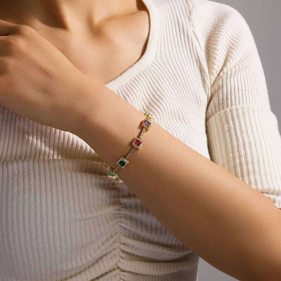 ZAKOL Luxury Rainbow Square Zircon Tennis Bracelet Buling AAA Colorful Zirconia CZ Party Jewelry 2025 New Gift