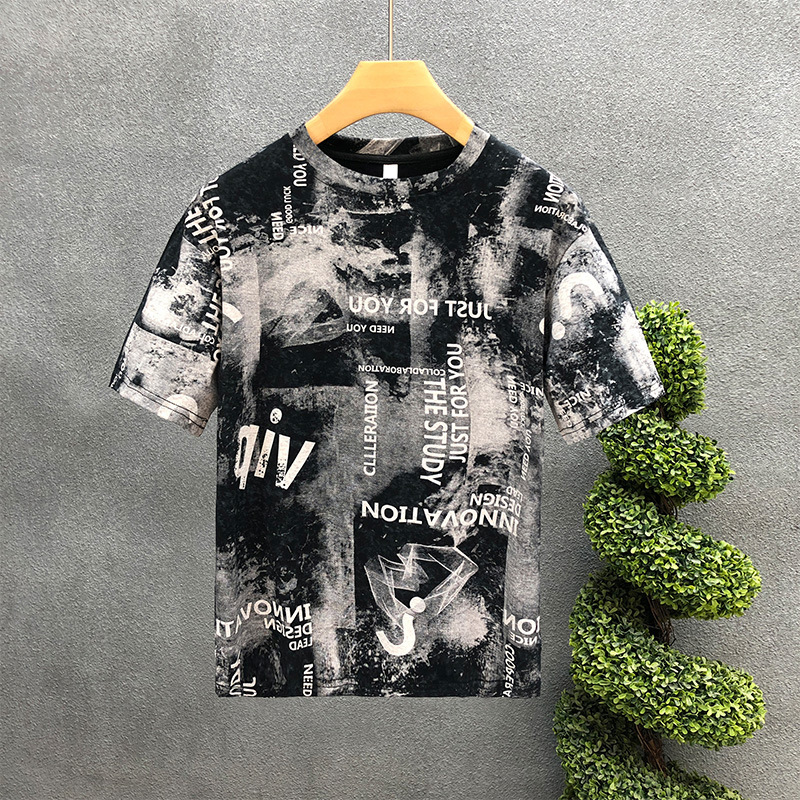 Stylish New Vintage Print Short Sleeve T-shirt for Men. Trendy Half-sleeve, Korean Slim Fit, Crew Neck Tee.