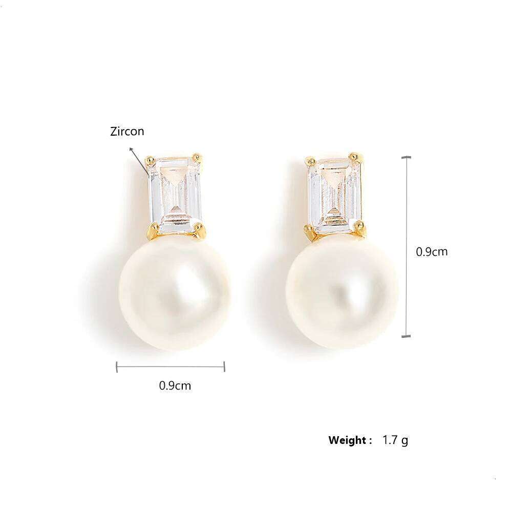 ZAKOL Simple Cute Small Pearl Stud Earrings for Women Girls Exquisite Sparkling Square Zirconia Earring Women's Fashion Jewelry