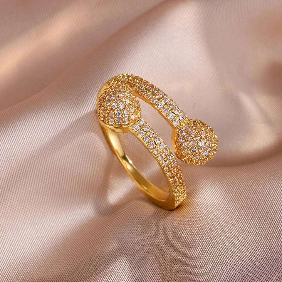 ZAKOL Luxury Buling Micro-Inlaid Zircon Half Spherical Open Exquisite Shiny Engagement Wedding Ring Jewelry Gift