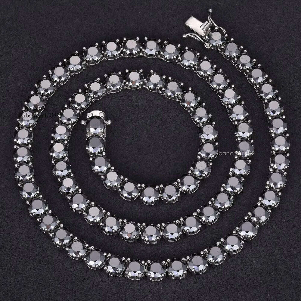 New Trendy Custom 4mm 925 Sterling Silver Black VVS Moissanite Diamond Clustered Tennis Chain Necklace for Men Women