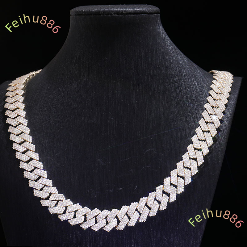 Luxury 14k Solid Gold Cuban Link Chain Moissanite Fine Jewelry Necklaces D VVS Moissanite Diamond Hiphop Jewelry for Men