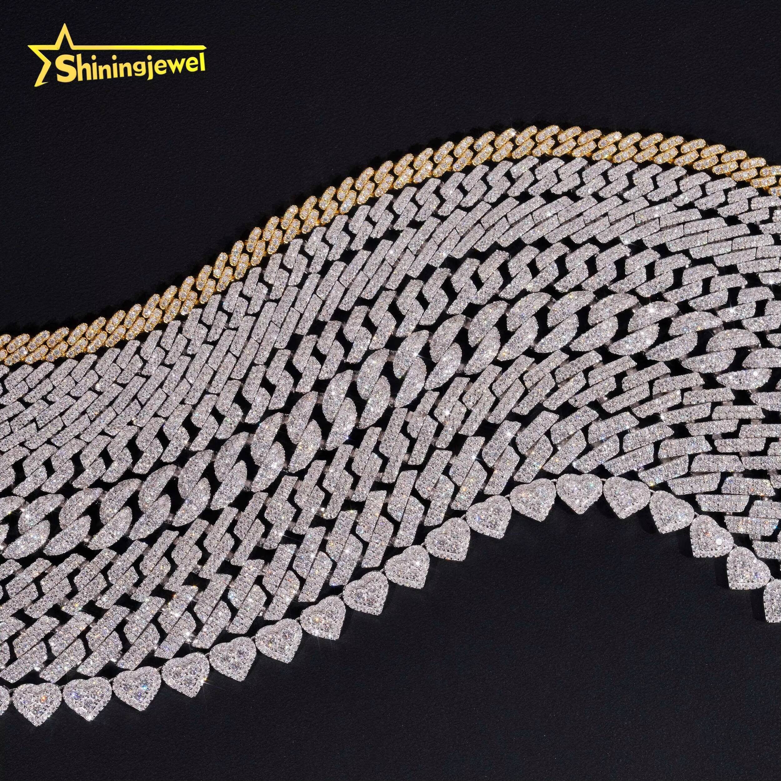 Hot Sale Moissanite Cuban Chain Necklace 925 Sterling Silver Gold Plated GRA VVS Moissanite Diamond Hip Hop Necklace