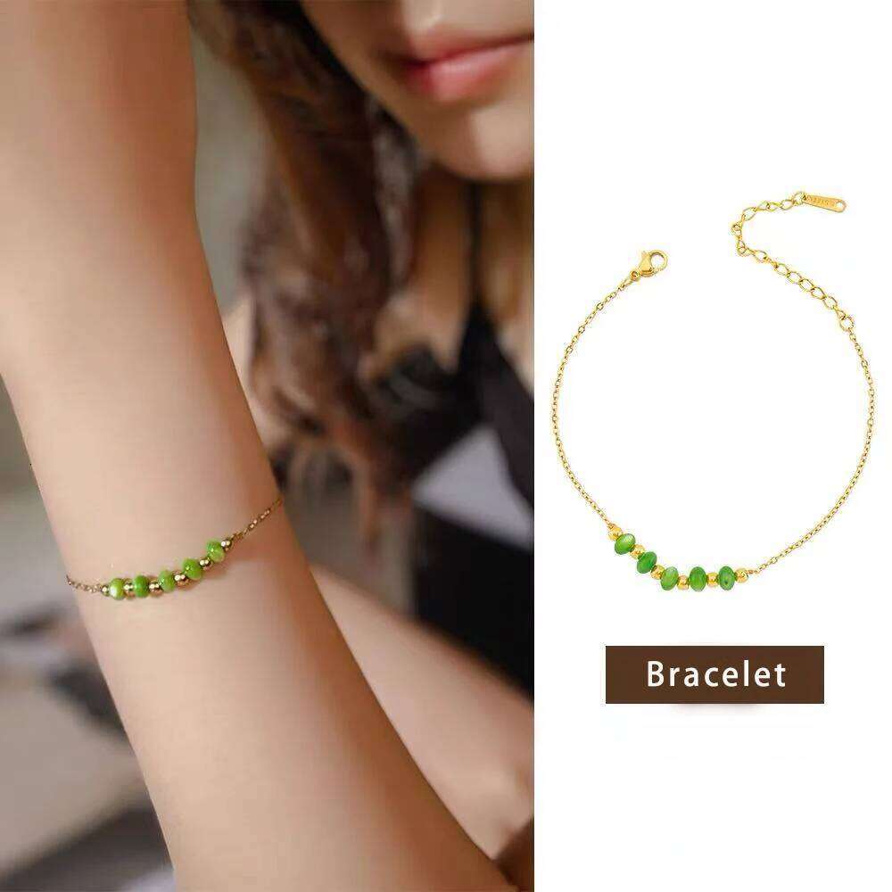 2025 New Luxury Design Green Opals Beads Pendant Earrings Party Exquisite Set Jewelry For Womens Fashion Accessories Girls Gift