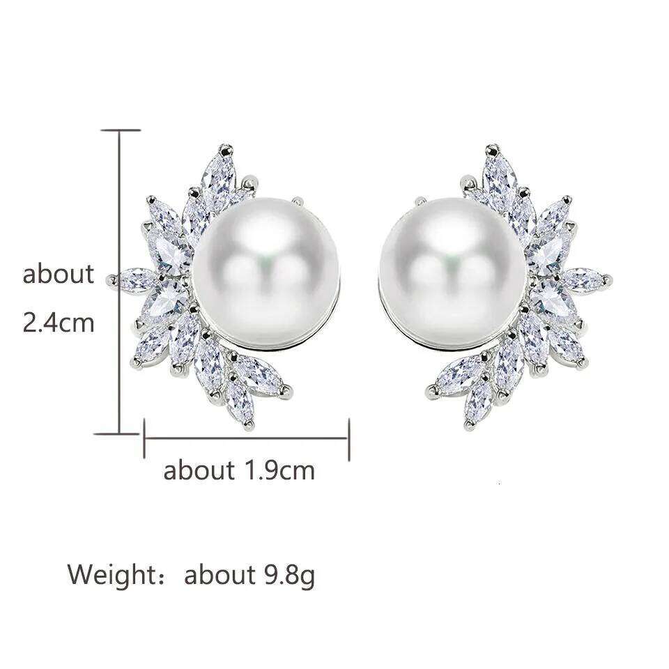 ZAKOL White Imitation Pearl Leaf Stud Earrings for Women Shiny Marquise Zircon Bridal Earring Wedding Jewelry
