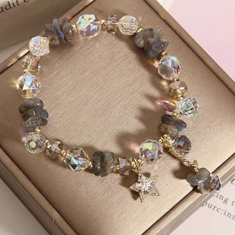 ZAKOL Versatile Purple Crystal Bead Bracelet With Star Zircon Pendant Shiny Stone Women's Summer Fashion Wristband Jewelry