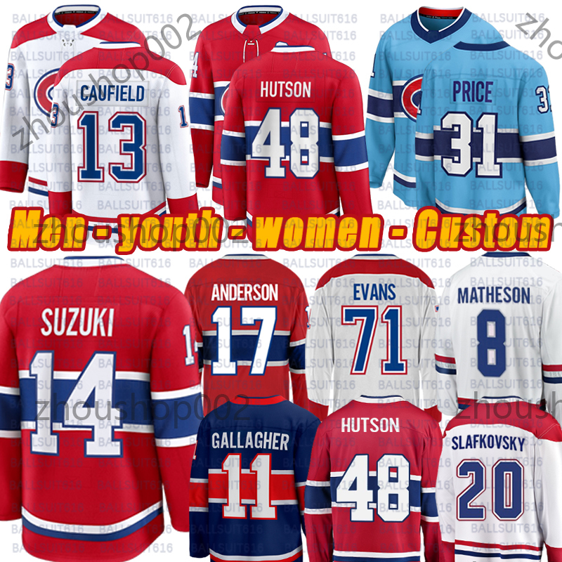 14 Suzuki Kirby jersey Cole Caufeld Matheson Canadiens jersey Juraj Slafkovsky Dach Newhook Casey DeSmith Brendan Gallagher Carey Price Montreall hock