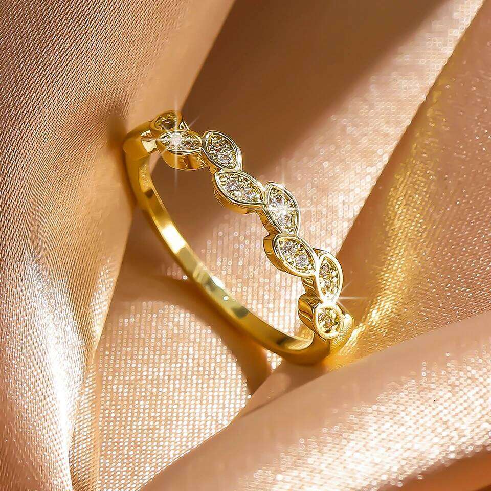 ZAKOL Minimalist Fashion 18K Gold Color Leaf Zircon Finger Ring for Women Exquisite Anniversary Birthday Jewelry Gift