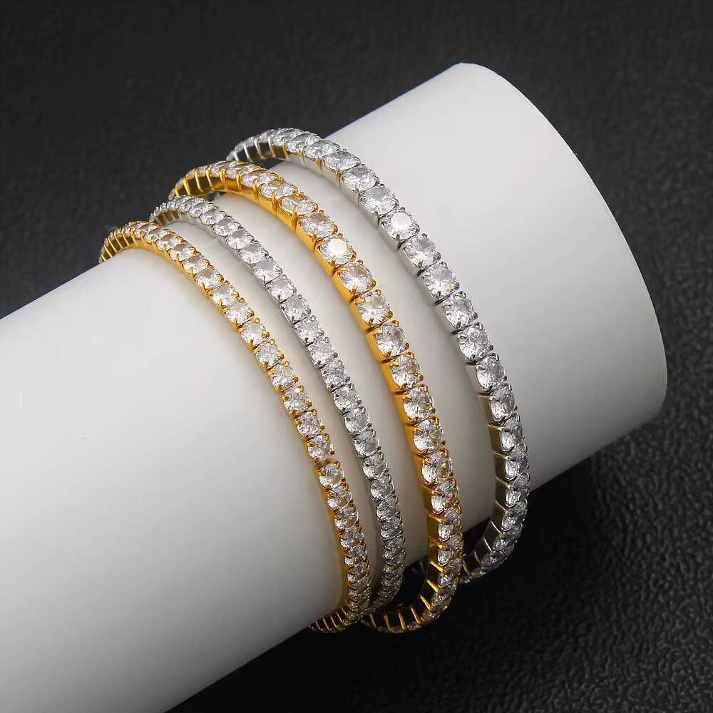 Womens Classic Moissanite Tennis Chain Link Bracelet 4mm Double-Sided Clasp Third Party Sterling Silver Plated Brilliant Cut