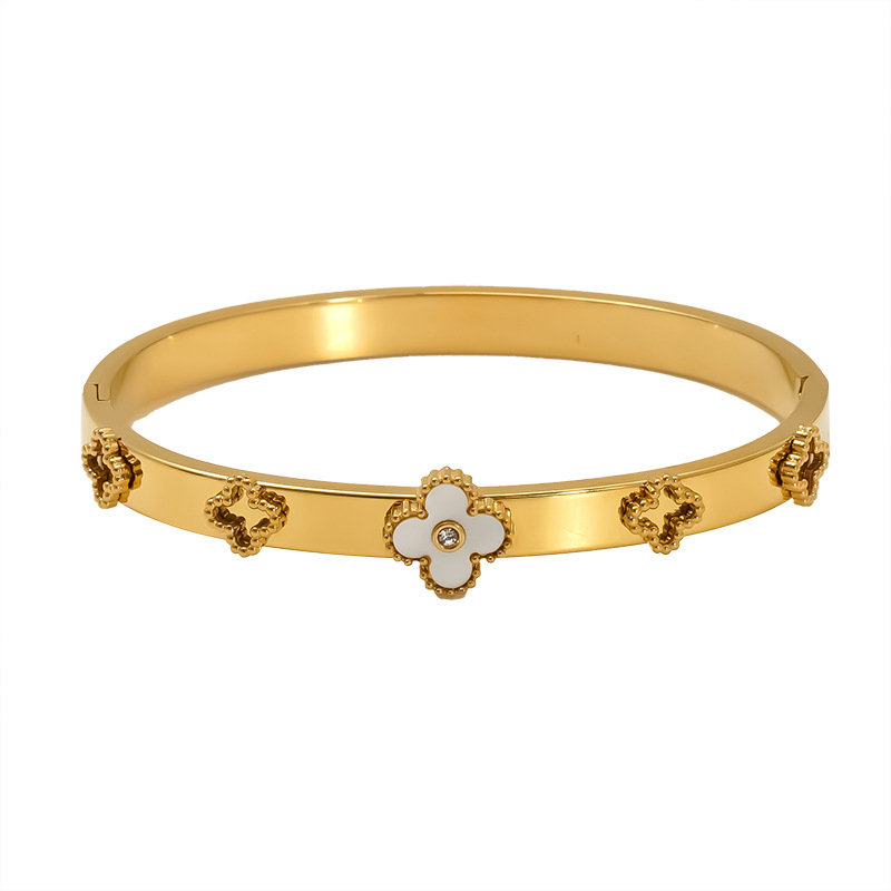 2026 New Gold Tone Bracelet Four-Leaf Clover Bangle High-End Luxury Jewelry For Women Bracelet Moissanite Chain Flower Heart Buckle Bracelet Party Gif
