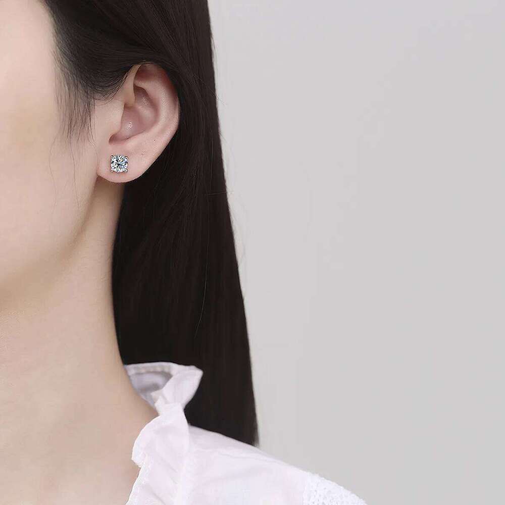 1ct D Color Moissanite Stud Earrings Round Cut Lab Created Diamond 925 Sterling Silver Bridal Jewelry For Women Gifts 7b1