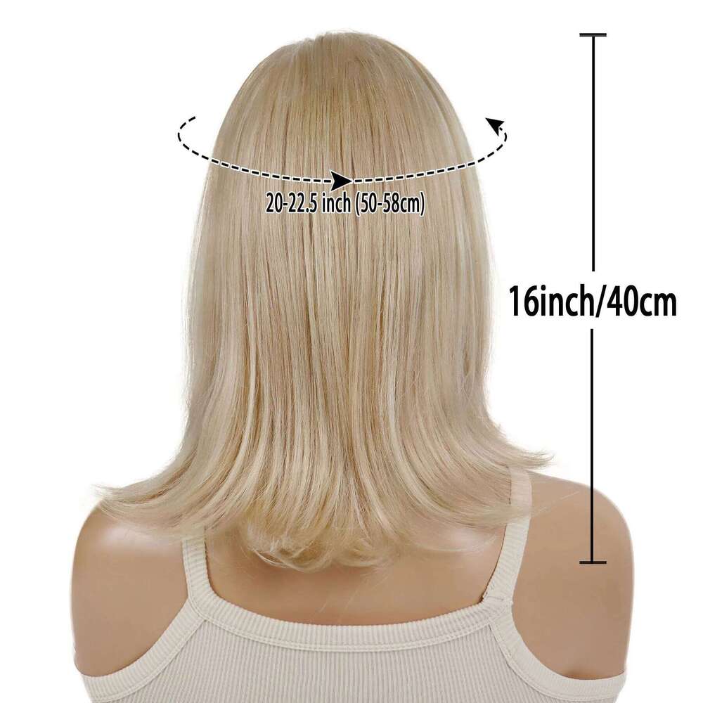 Short Blonde Wigs Synthetic Hair with Bangs Natural Bob for Women Straight Hairstyle Heat Resistant Daily Casual Mom Wig