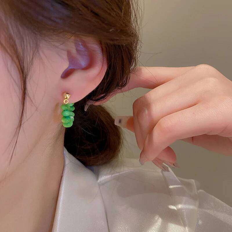 2025 New Luxury Design Green Opals Beads Pendant Earrings Party Exquisite Set Jewelry For Womens Fashion Accessories Girls Gift