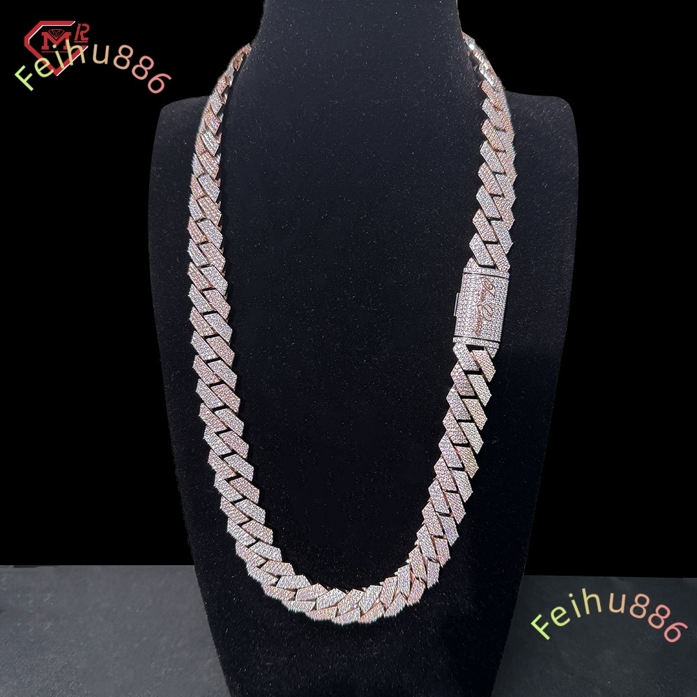 Two Tone Moissanite Cuban Link Chain 925 Silver Hip Hop Heavy Borderless Miami Moissanite Chain
